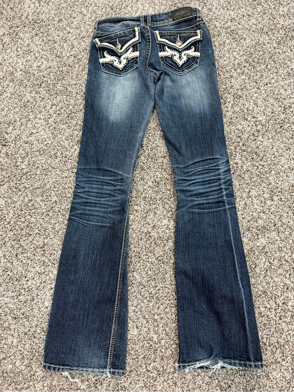 Dark Blue Flared Jeans with Embroidered Back Pockets
